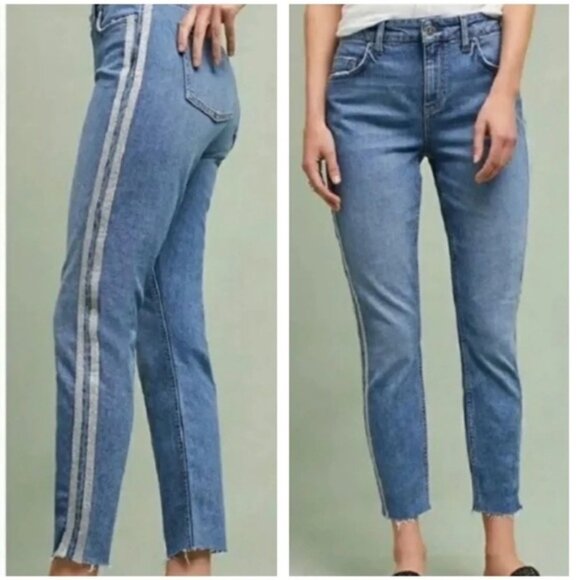 Anthropologie Pilcro and The Letterpress Tuxedo Stripe Raw Hem Jeans 27 - Picture 1 of 15